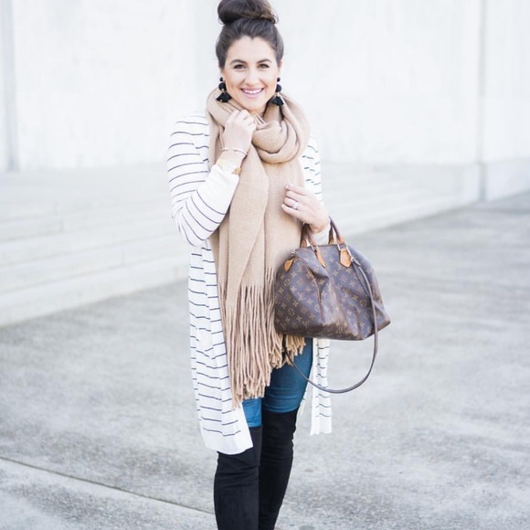 Halogen Sweaters - White and black stripes halogen duster